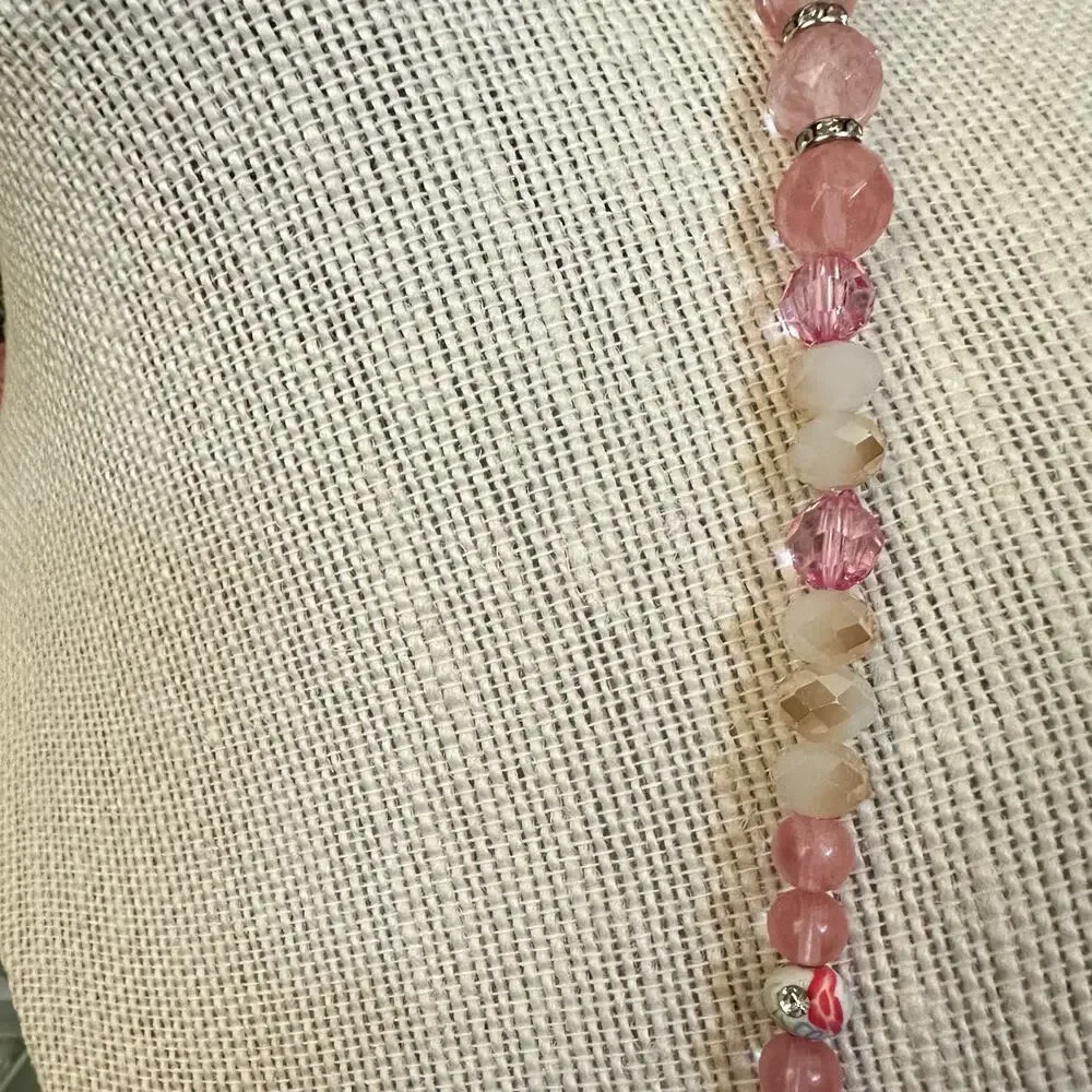 Rose quartz beaded necklace‎ with stainless locket for beads - perfumed ball